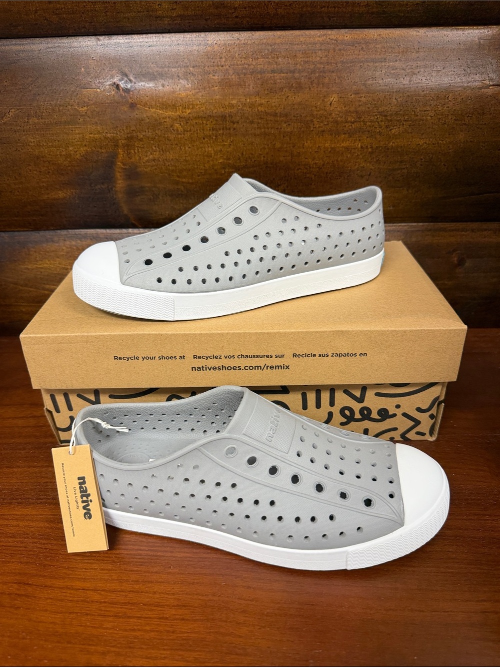 Kids Native Jefferson Slip-On Sneakers in Gray and White